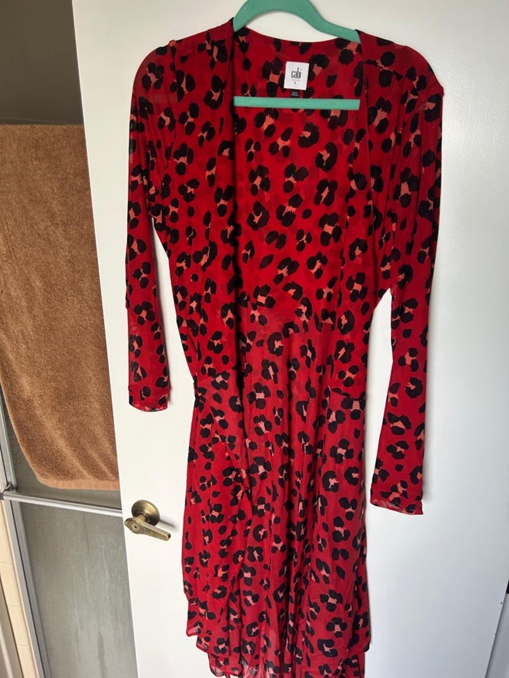 CAbi Red and Black Leopard Print Top